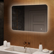 100x70 cm Abgerundeter Badezimmerspiegel mit LED-Beleuchtung, 100x70cm, Zweifarbig, Touch-Schalter