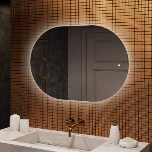 100x70 cm Beleuchteter Badezimmerspiegel, 100x70cm, Zweifarbig, Touch-Schalter