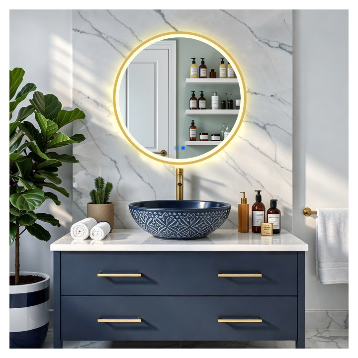 Rundspiegel mit LED-Beleuchtung in goldenem Aluminiumrahmen – 60 cm