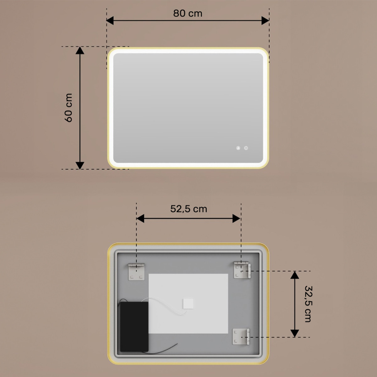 80x60/60x80 cm Abgerundeter Spiegel mit LED-Beleuchtung in schwarzem Aluminiumrahmen