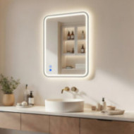 Abgerundeter Spiegel mit LED-Beleuchtung – 80x60/60x80 cm in silbernem Aluminiumrahmen