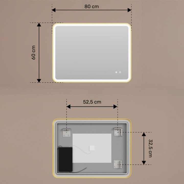 Abgerundeter Spiegel mit LED-Beleuchtung – 80x60/60x80 cm in silbernem Aluminiumrahmen