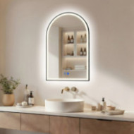 60x90 cm Unregelmäßiger Spiegel mit LED-Beleuchtung in schwarzem Aluminiumrahmen