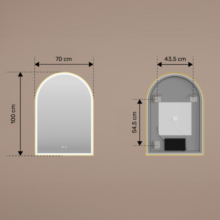 60x90 cm Unregelmäßiger Spiegel mit LED-Beleuchtung in schwarzem Aluminiumrahmen