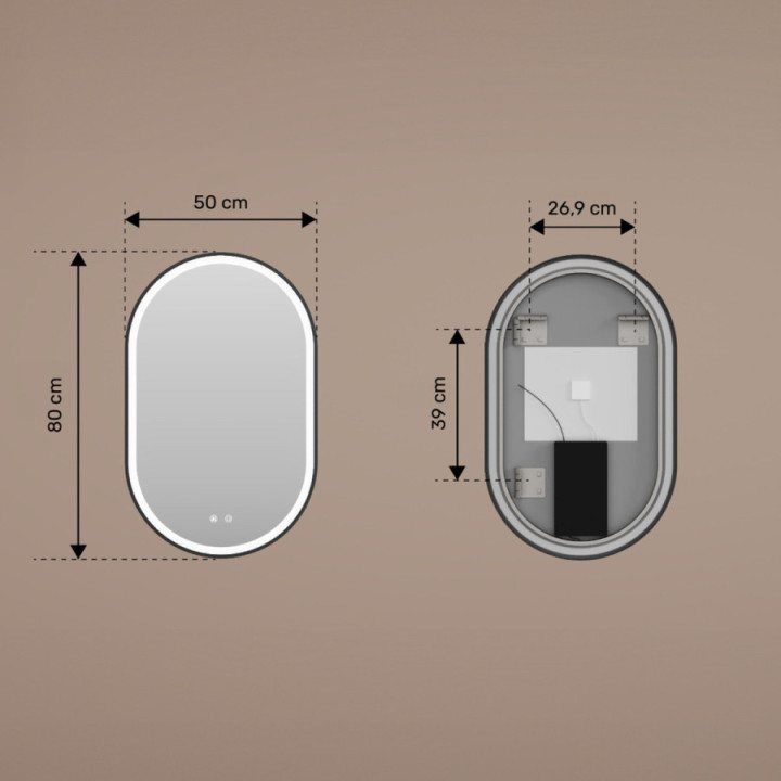 Ovaler LED-Spiegel – 50 x 80/80 x 50 cm in goldenem Aluminiumrahmen