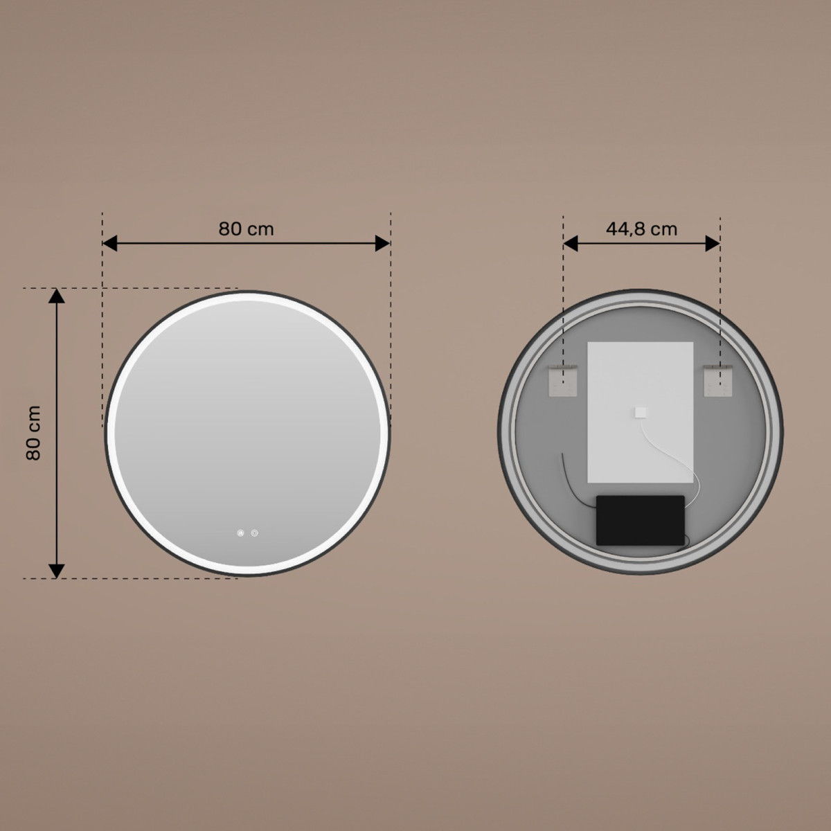 Rundes Spiegel mit LED-Beleuchtung – 80 cm in silbernem Aluminiumrahmen