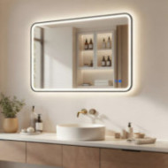 100x70/70x100 cm Abgerundeter Spiegel mit LED-Beleuchtung in schwarzem Aluminiumrahmen