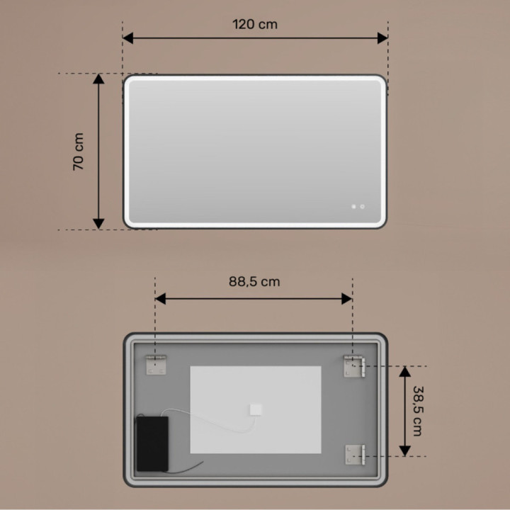 Abgerundeter Spiegel mit LED-Beleuchtung – 120x70/70x120 cm in schwarzem Aluminiumrahmen