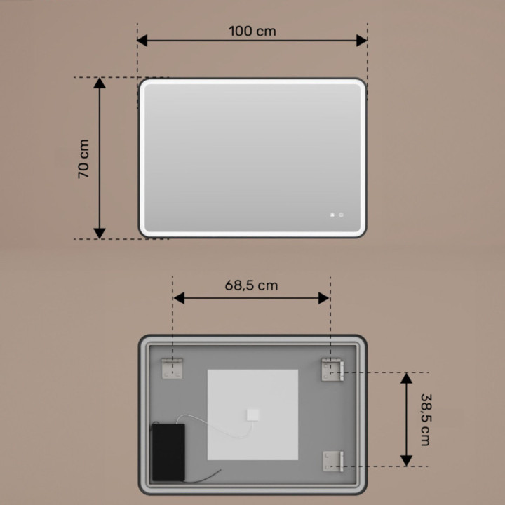 Abgerundeter LED-Spiegel – 100x70/70x100 cm in goldenem Aluminiumrahmen