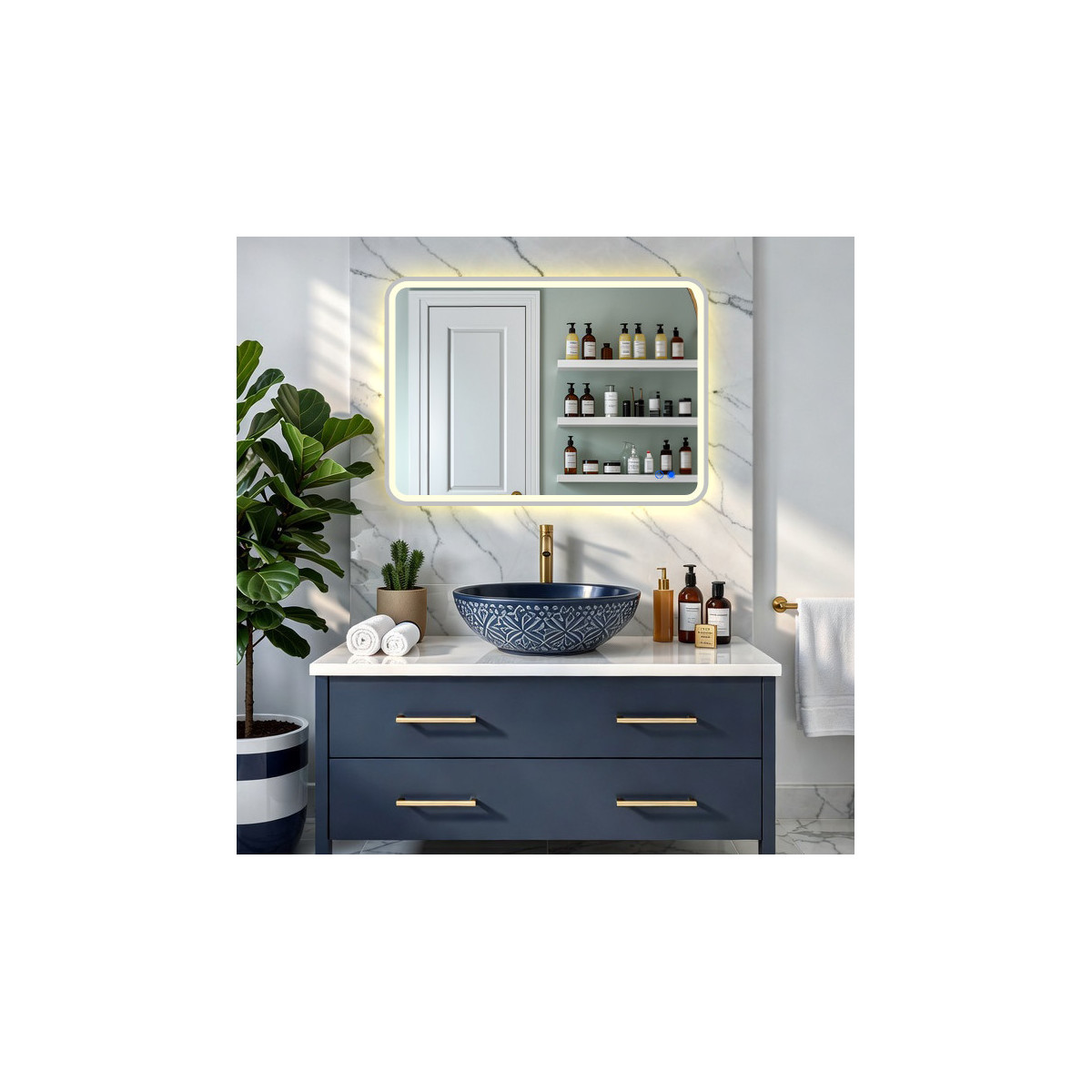 Abgerundeter Spiegel mit LED-Beleuchtung – 120 x 70/70 x 120 cm in silbernem Aluminiumrahmen