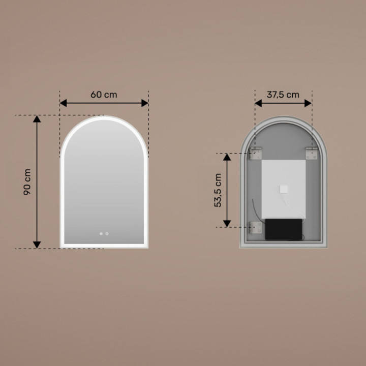 Unregelmäßiger Spiegel mit LED-Beleuchtung – 70 x 100 cm in silbernem Aluminiumrahmen