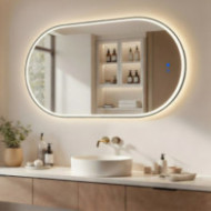 50 x 100/100 x 50 cm Ovaler Spiegel mit LED-Beleuchtung in schwarzem Aluminiumrahmen