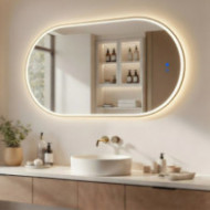 Ovaler LED-Spiegel – 50 x 100/100 x 50 cm in goldenem Aluminiumrahmen