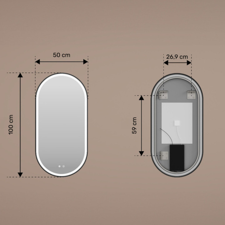 Ovaler LED-Spiegel – 50 x 100/100 x 50 cm in goldenem Aluminiumrahmen