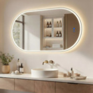 Ovales LED-Spiegel mit Beleuchtung – 50 x 100/100 x 50 cm in silbernem Aluminiumrahmen