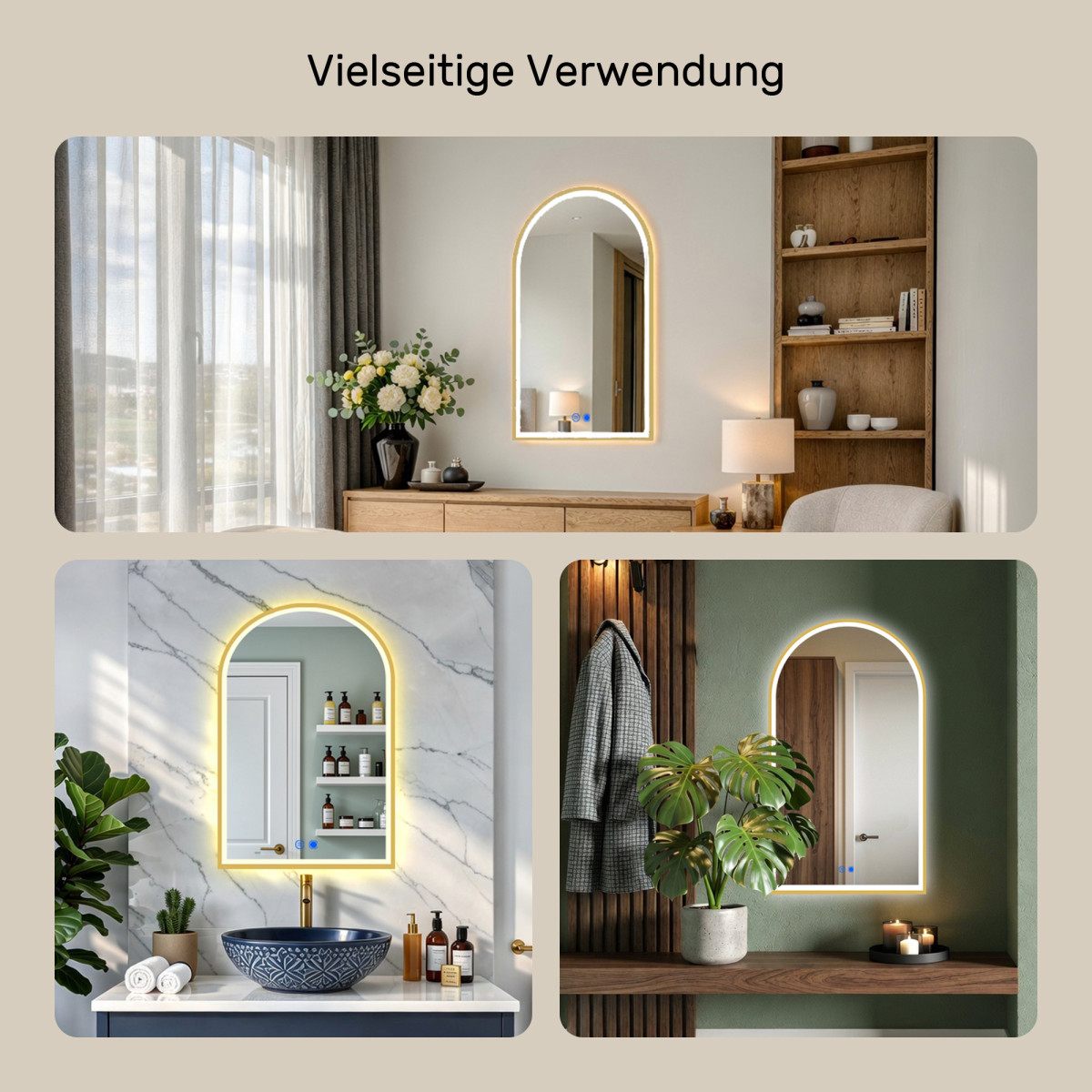 Unregelmäßiger LED-Spiegel – 60x90 cm in goldenem Aluminiumrahmen