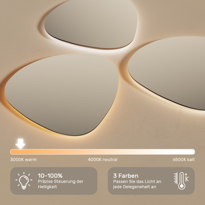 70 x 100 cm Unregelmäßiger Spiegel mit LED-Beleuchtung in schwarzem Aluminiumrahmen