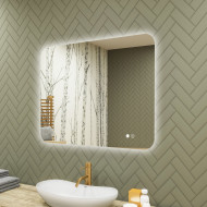 80x60 cm Abgerundeter Badezimmerspiegel mit LED-Beleuchtung, 80x60cm, Zweifarbig, Touch-Schalter, Heizmatte