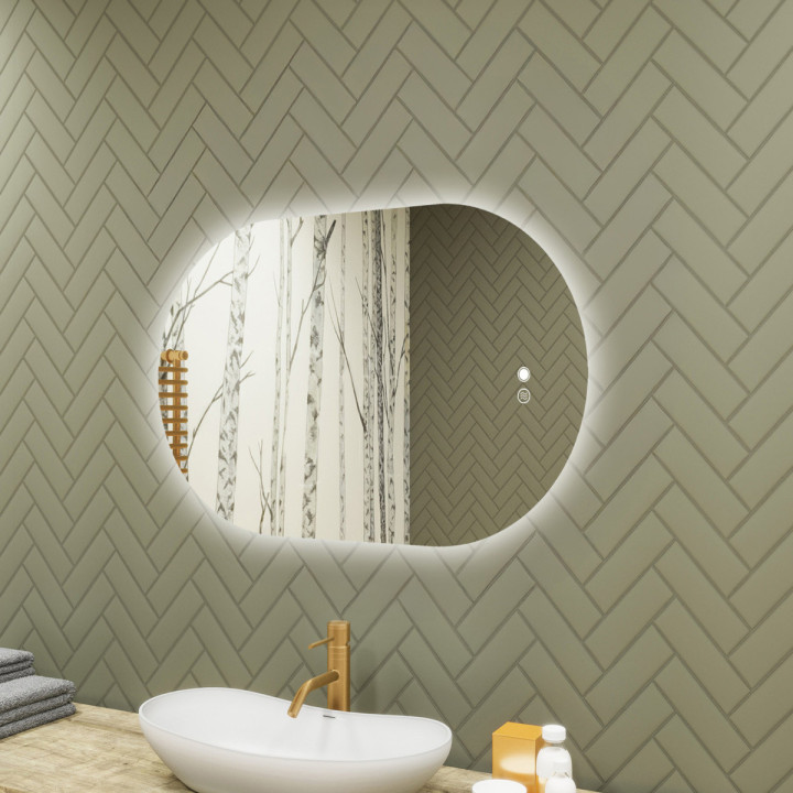 80x50 cm Beleuchteter Badezimmerspiegel, 80x50cm, Zweifarbig, Berührungsempfindlicher Schalter, Heizdecke