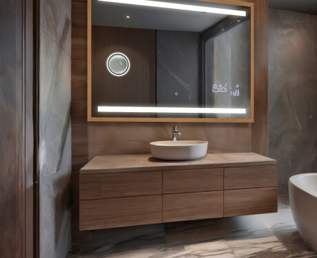 Rechteckiger Horizontaler Badspiegel LED mit EcoHolz Rahmen - Mira