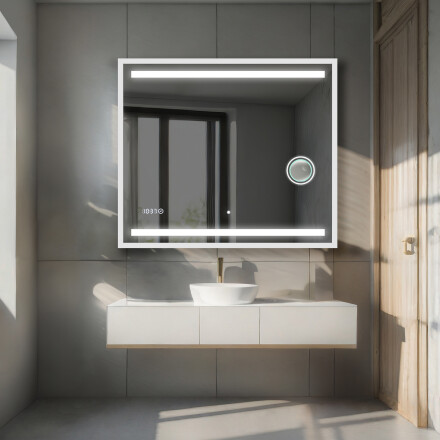 Rechteckiger Horizontaler Badspiegel LED mit EcoHolz Rahmen - Mira #2