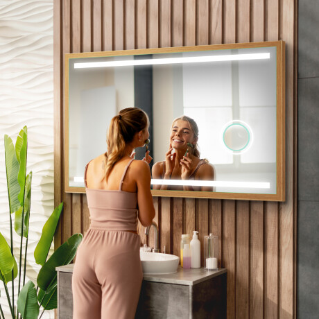 Rechteckiger Horizontaler Badspiegel LED mit EcoHolz Rahmen - Mira #11
