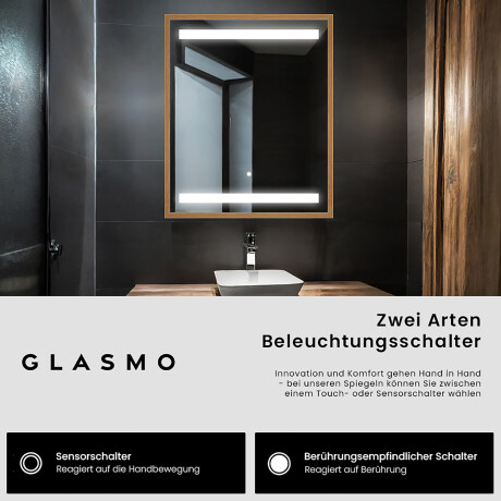 Rechteckiger Horizontaler Badspiegel LED mit EcoHolz Rahmen - Mira #9