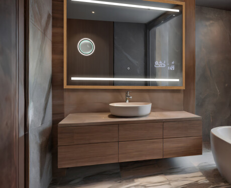 Rechteckiger Horizontaler Badspiegel LED mit EcoHolz Rahmen - Tiana