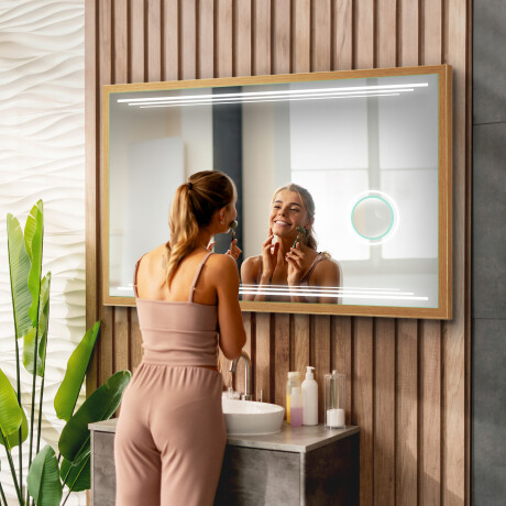 Rechteckiger Horizontaler Badspiegel LED mit EcoHolz Rahmen - Eloisa #11