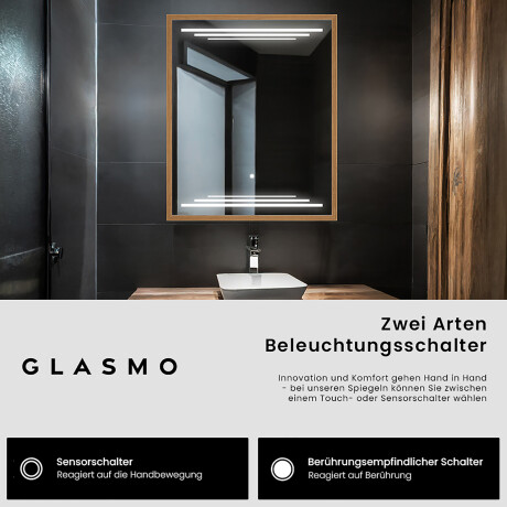 Rechteckiger Horizontaler Badspiegel LED mit EcoHolz Rahmen - Eloisa #9